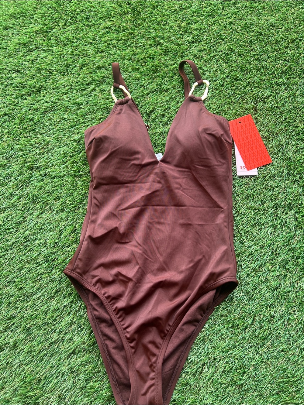 Sculpting Brown One-Piece Swimsuit with Ring Strap Detail